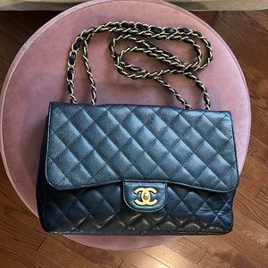 blue and black chanel bag caviar